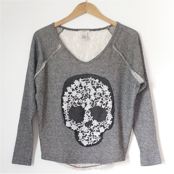iner Sugar Skull Day of the Dead Halloween Lace Top Size Medium T-Shirt - Picture 1 of 8
